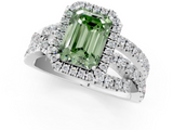 White gold Fancy Green Emerald  Cut Halo Split Shank Prong Setting Ring_62