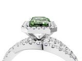White gold Fancy Green Emerald  Cut Halo Split Shank Prong Setting Ring_64