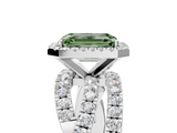 White gold Fancy Green Emerald  Cut Halo Split Shank Prong Setting Ring_66