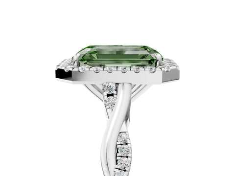 White gold Fancy Green Emerald Cut Halo Twist Band with Four-Prong Setting_5