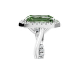 White gold Fancy Green Emerald Cut Halo Twist Band with Four-Prong Setting_77