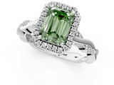 White gold Fancy Green Emerald  Cut Halo Twisted Band Four-Prong Ring_21