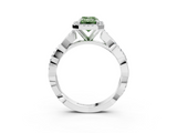 White gold Fancy Green Emerald  Cut Halo Twisted Band Four-Prong Ring_23