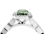 White gold Fancy Green Emerald  Cut Halo Twisted Band Four-Prong Ring_24
