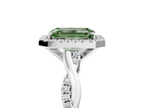 White gold Fancy Green Emerald  Cut Halo Twisted Band Four-Prong Ring_25