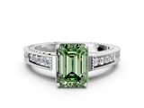 White gold Fancy Green Emerald  Cut Milgrain Channel Set Engagement Ring with Solitaire Prong Setting_85