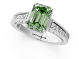 White gold Fancy Green Emerald  Cut Milgrain Channel Set Engagement Ring with Solitaire Prong Setting_86