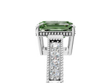 White gold Fancy Green Emerald  Cut Milgrain Channel Set Engagement Ring with Solitaire Prong Setting_86