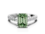 White gold Fancy Green Emerald  Cut Pavé Band Solitaire Ring with Four-Prong Setting_39