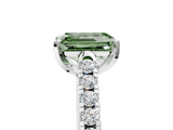 White gold Fancy Green Emerald  Cut Pavé Band Solitaire Ring with Four-Prong Setting_44