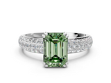 White gold Fancy Green Emerald  Cut Pave Diamond Engagement Ring with Channel Set Band and Four-Prong Setting_19