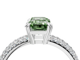 White gold Fancy Green Emerald  Cut Pave Diamond Engagement Ring with Channel Set Band and Four-Prong Setting_24