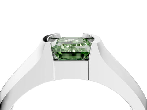 White gold Fancy Green Emerald Cut Solitaire Bezel Set Diamond Ring with Wide Band_16