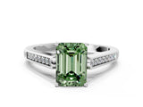 White gold Fancy Green Emerald Cut Solitaire Cathedral Diamond Engagement Ring with Channel-Set Band and Four-Prong Setting_15