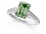 White gold Fancy Green Emerald Cut Solitaire Cathedral Diamond Engagement Ring with Channel-Set Band and Four-Prong Setting_16