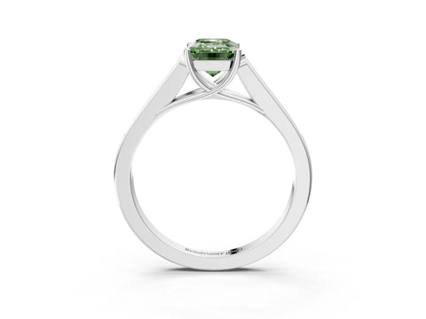 White gold Fancy Green Emerald Cut Solitaire Cathedral Diamond Engagement Ring with Channel-Set Band and Four-Prong Setting_18