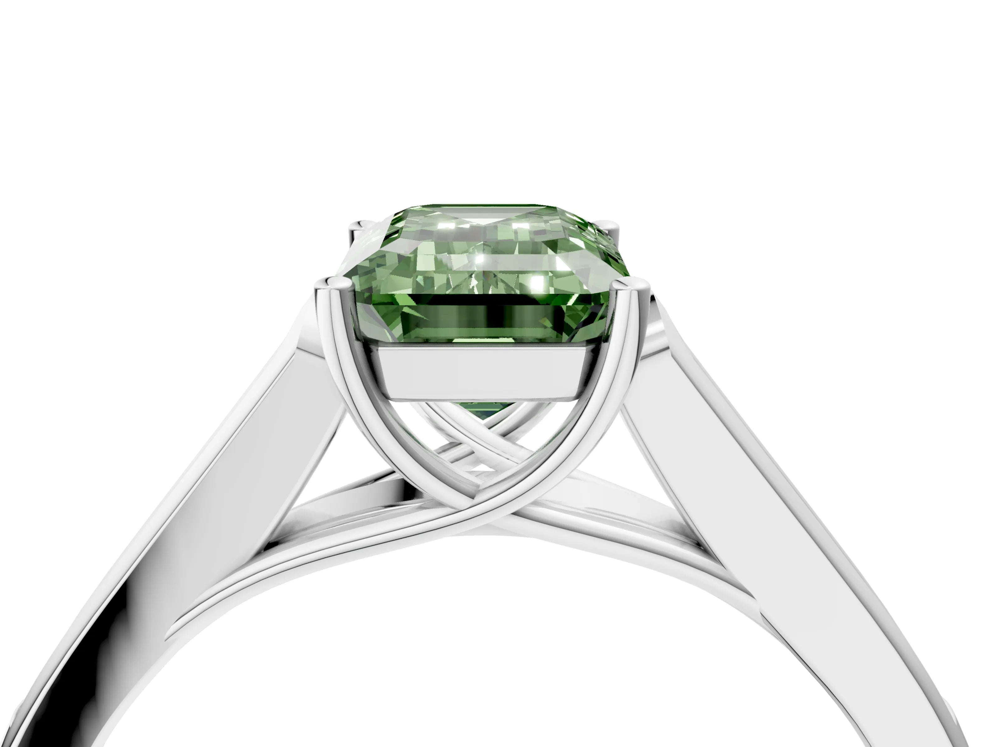 White gold Fancy Green Emerald Cut Solitaire Cathedral Diamond Engagement Ring with Channel-Set Band and Four-Prong Setting_19