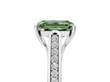 White gold Fancy Green Emerald Cut Solitaire Cathedral Diamond Engagement Ring with Channel-Set Band and Four-Prong Setting_20