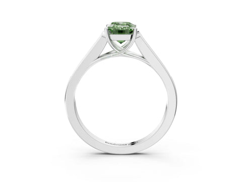 White gold Fancy Green Emerald Cut Solitaire Cathedral Diamond Engagement Ring with Channel-Set Band and Four-Prong Setting_6