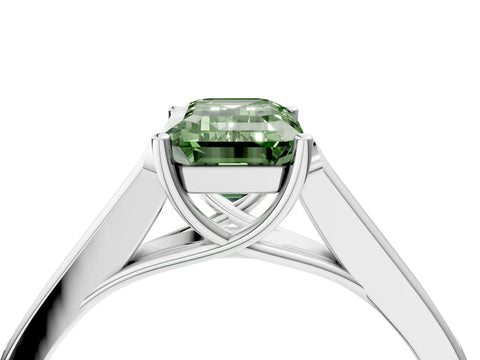 White gold Fancy Green Emerald Cut Solitaire Cathedral Diamond Engagement Ring with Channel-Set Band and Four-Prong Setting_7