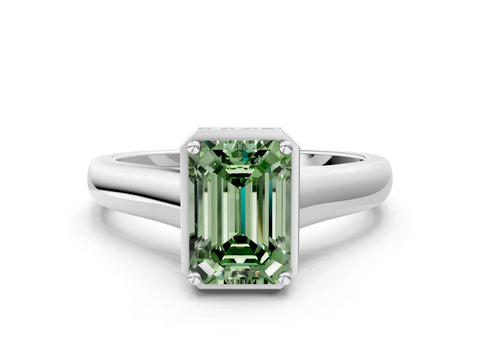 White gold Fancy Green Emerald Cut Solitaire Diamond Engagement Ring with Four-Prong Setting and Tapered Band_12