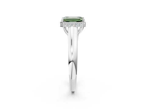White gold Fancy Green Emerald Cut Solitaire Diamond Engagement Ring with Four-Prong Setting and Tapered Band_14