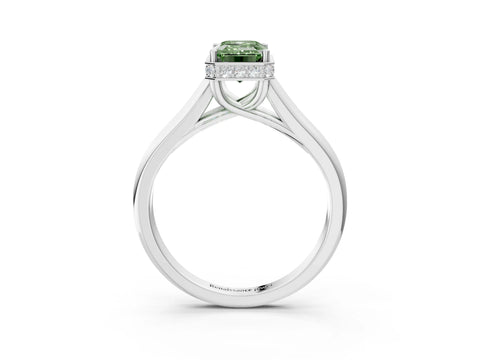 White gold Fancy Green Emerald Cut Solitaire Diamond Engagement Ring with Four-Prong Setting and Tapered Band_15