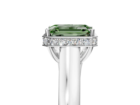 White gold Fancy Green Emerald Cut Solitaire Diamond Engagement Ring with Four-Prong Setting and Tapered Band_17