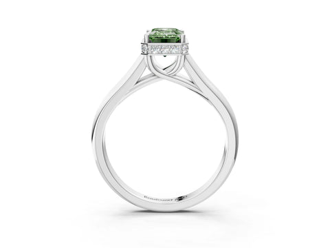 White gold Fancy Green Emerald Cut Solitaire Diamond Engagement Ring with Four-Prong Setting and Tapered Band_3