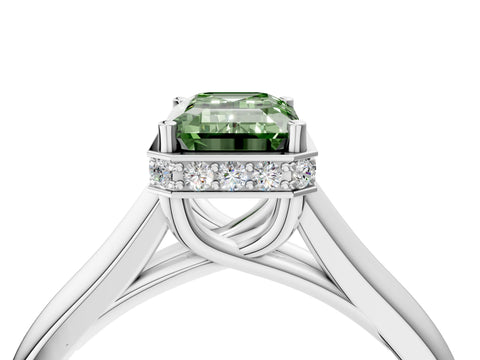 White gold Fancy Green Emerald Cut Solitaire Diamond Engagement Ring with Four-Prong Setting and Tapered Band_4