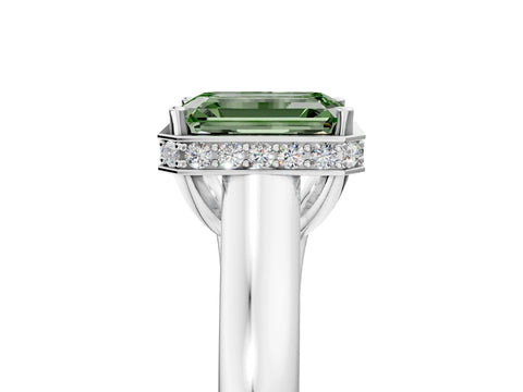 White gold Fancy Green Emerald Cut Solitaire Diamond Engagement Ring with Four-Prong Setting and Tapered Band_5