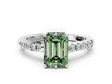 White gold Fancy Green Emerald Cut Solitaire Diamond Engagement Ring with Pavé Band and Six-Prong Setting_12