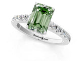White gold Fancy Green Emerald Cut Solitaire Diamond Engagement Ring with Pavé Band and Six-Prong Setting_13