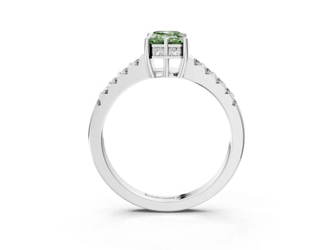 White gold Fancy Green Emerald Cut Solitaire Diamond Engagement Ring with Pavé Band and Six-Prong Setting_15
