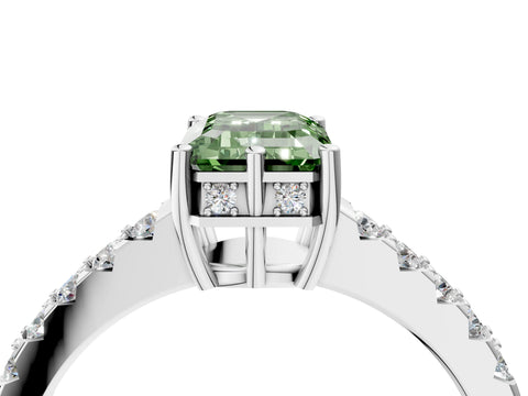 White gold Fancy Green Emerald Cut Solitaire Diamond Engagement Ring with Pavé Band and Six-Prong Setting_16