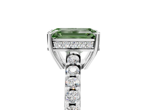 White gold Fancy Green Emerald Cut Solitaire Diamond Engagement Ring with Pavé Band and Six-Prong Setting_17