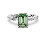 White gold Fancy Green Emerald Cut Solitaire Diamond Engagement Ring with Pavé Band and Six-Prong Setting_24