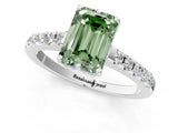 White gold Fancy Green Emerald Cut Solitaire Diamond Engagement Ring with Pavé Band and Six-Prong Setting_25
