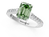 White gold Fancy Green Emerald  Cut Solitaire Diamond Engagement Ring with Pave Band and Four-Prong Setting_181