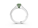 White gold Fancy Green Emerald  Cut Solitaire Diamond Engagement Ring with Pave Band and Four-Prong Setting_184