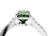 White gold Fancy Green Emerald  Cut Solitaire Diamond Engagement Ring with Pave Band and Four-Prong Setting_185