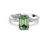 White gold Fancy Green Emerald Cut Solitaire Diamond Engagement Ring with Twisted Pave Band and Four-Prong Setting_19