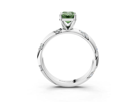 White gold Fancy Green Emerald Cut Solitaire Diamond Engagement Ring with Twisted Pave Band and Four-Prong Setting_22