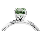 White gold Fancy Green Emerald Cut Solitaire Diamond Engagement Ring with Twisted Pave Band and Four-Prong Setting_23