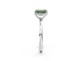 White gold Fancy Green Emerald Cut Solitaire Diamond Ring with Prong Setting and Plain Band_14