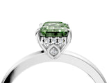 White gold Fancy Green Emerald Cut Solitaire Diamond Ring with Prong Setting and Plain Band_16