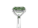 White gold Fancy Green Emerald Cut Solitaire Diamond Ring with Prong Setting and Plain Band_17