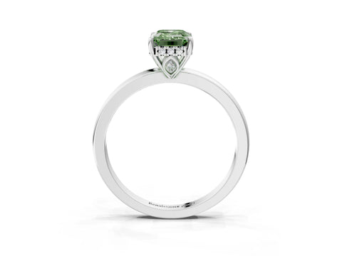 White gold Fancy Green Emerald Cut Solitaire Diamond Ring with Prong Setting and Plain Band_27