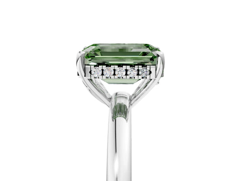 White gold Fancy Green Emerald Cut Solitaire Diamond Ring with Prong Setting and Plain Band_29