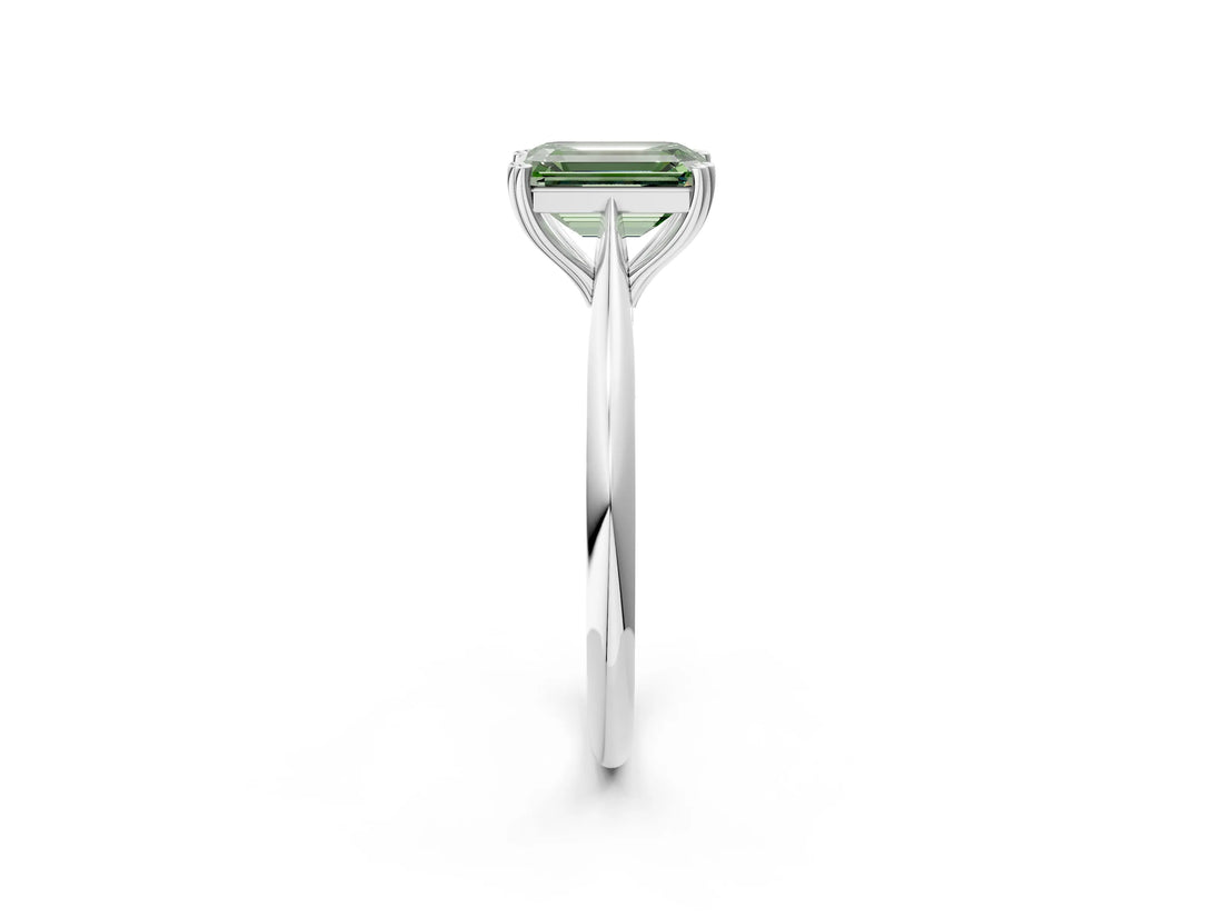 White gold Fancy Green Emerald Cut Solitaire Diamond Ring with Six-Prong Setting and Classic Band_14